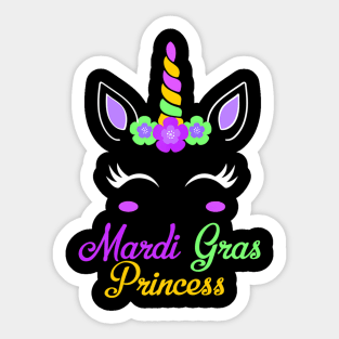 Little Miss Mardi Gras Princess Unicorn Girls Kids toddlers Sticker